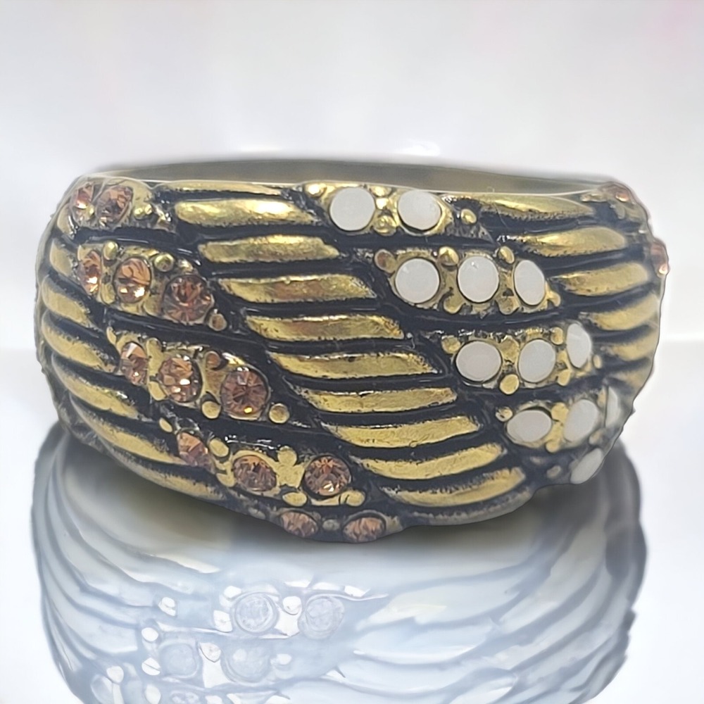 Heidi Daus Opal Citrine Art Deco Ring Size 11.5 Rope Cocktail Gold Tone